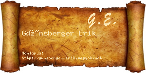Günsberger Erik névjegykártya