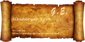 Günsberger Erik névjegykártya